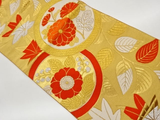 花々・丸文に桐・葉模様織出し袋帯